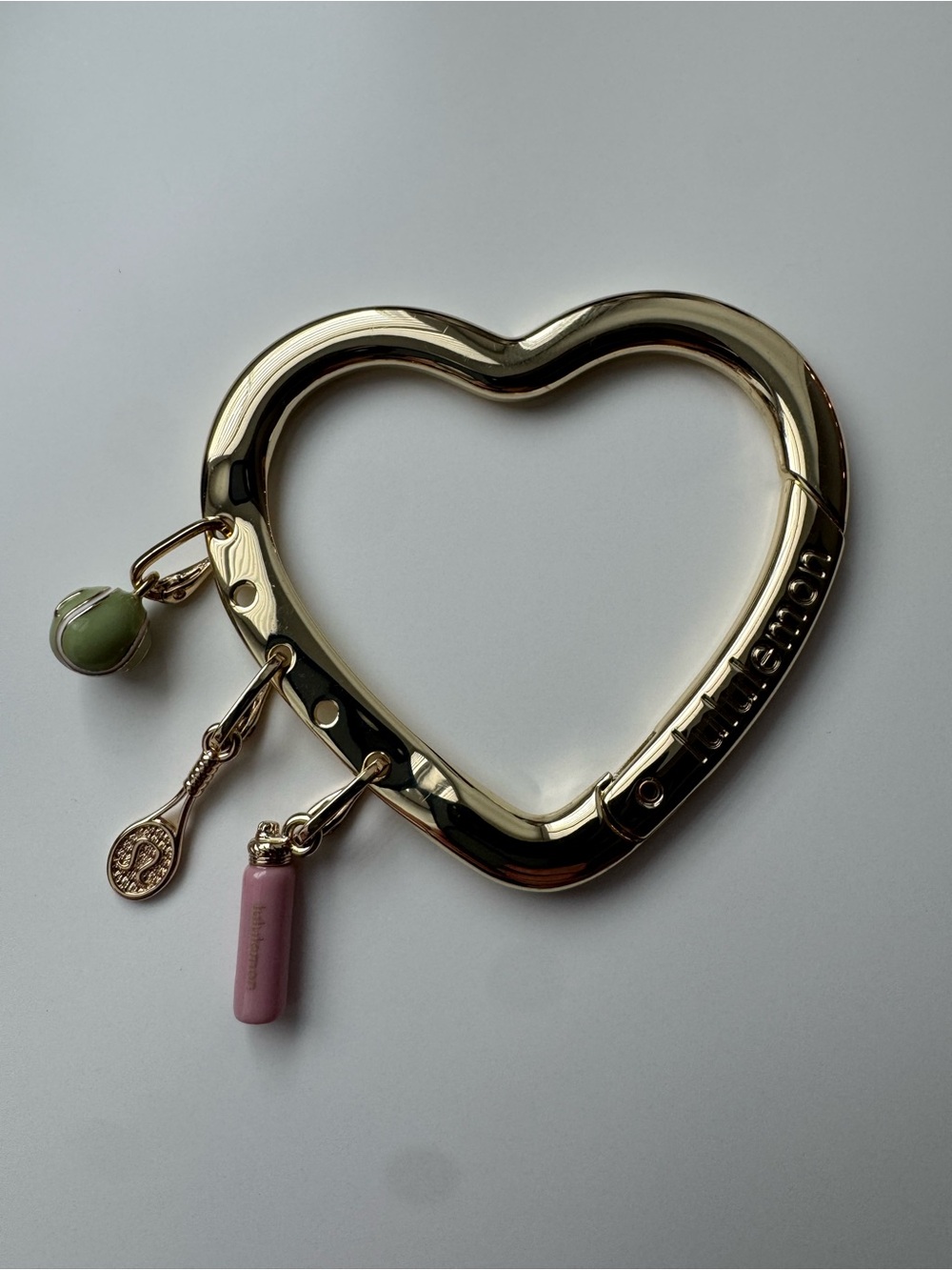 Lululemon Tennis Clip Metal Heart Bag Charm/keyring with Tennis Charms